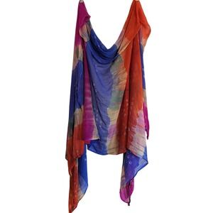LARGE 32" x 6' 6" Boho Wrap Tie Dye Bandhani Scarf Lightweight Shawl Blue Pink